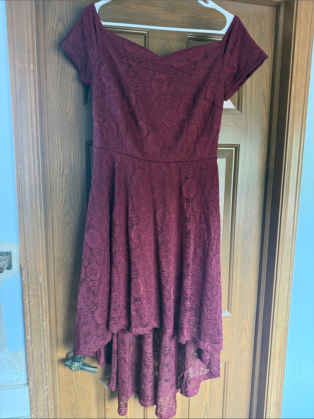 Burgundy Lace High-Low Fit & Flare Dress